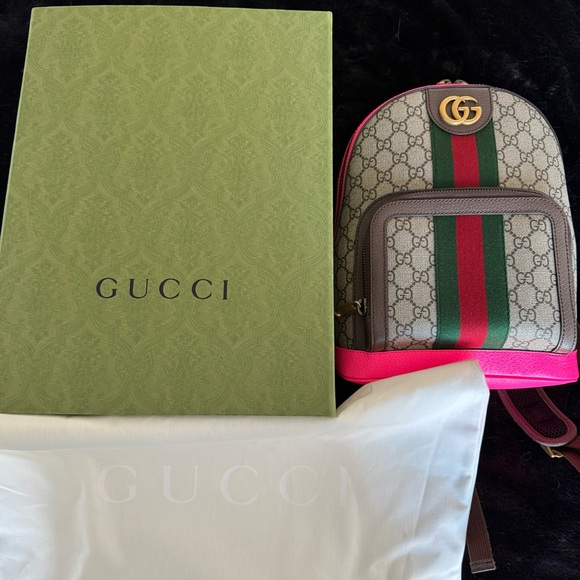 NEW Authentic Gucci Ophidia Small Backpack with Pink Trim - Picture 3 of 8